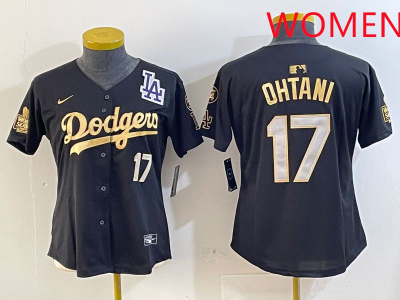 Women Los Angeles Dodgers 17 Ohtani Black Gold Game 2025 Nike MLB Jersey style 4